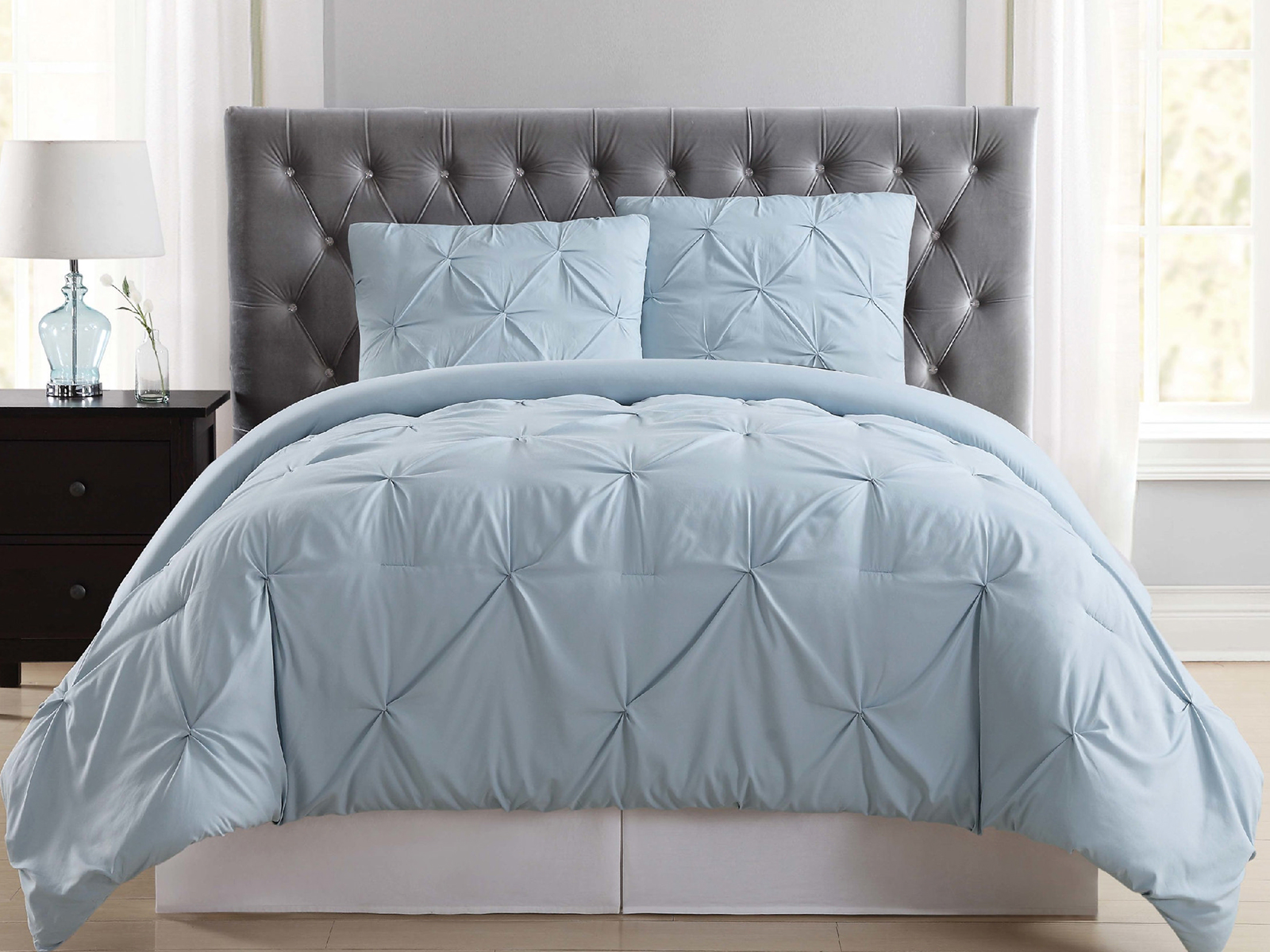 Truly Soft Full/Queen Soft Pleated Comforter Set | Light Blue
